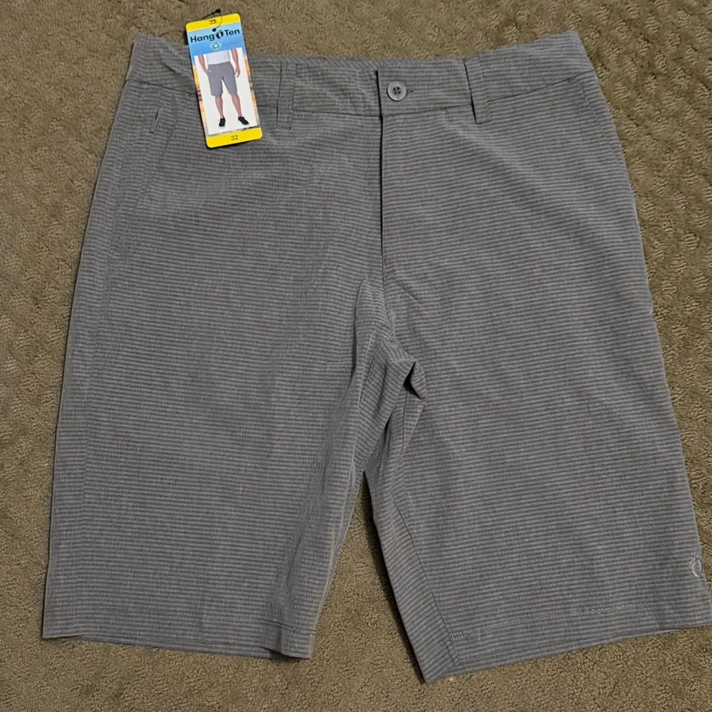 Hang Ten Men's Quick Dry Gray Striped Hybrid Board Shorts Swim Beach Surf